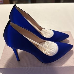 SJP by Sarah Jessica Parker Fawn High Heel Shoes in Blue Satin.